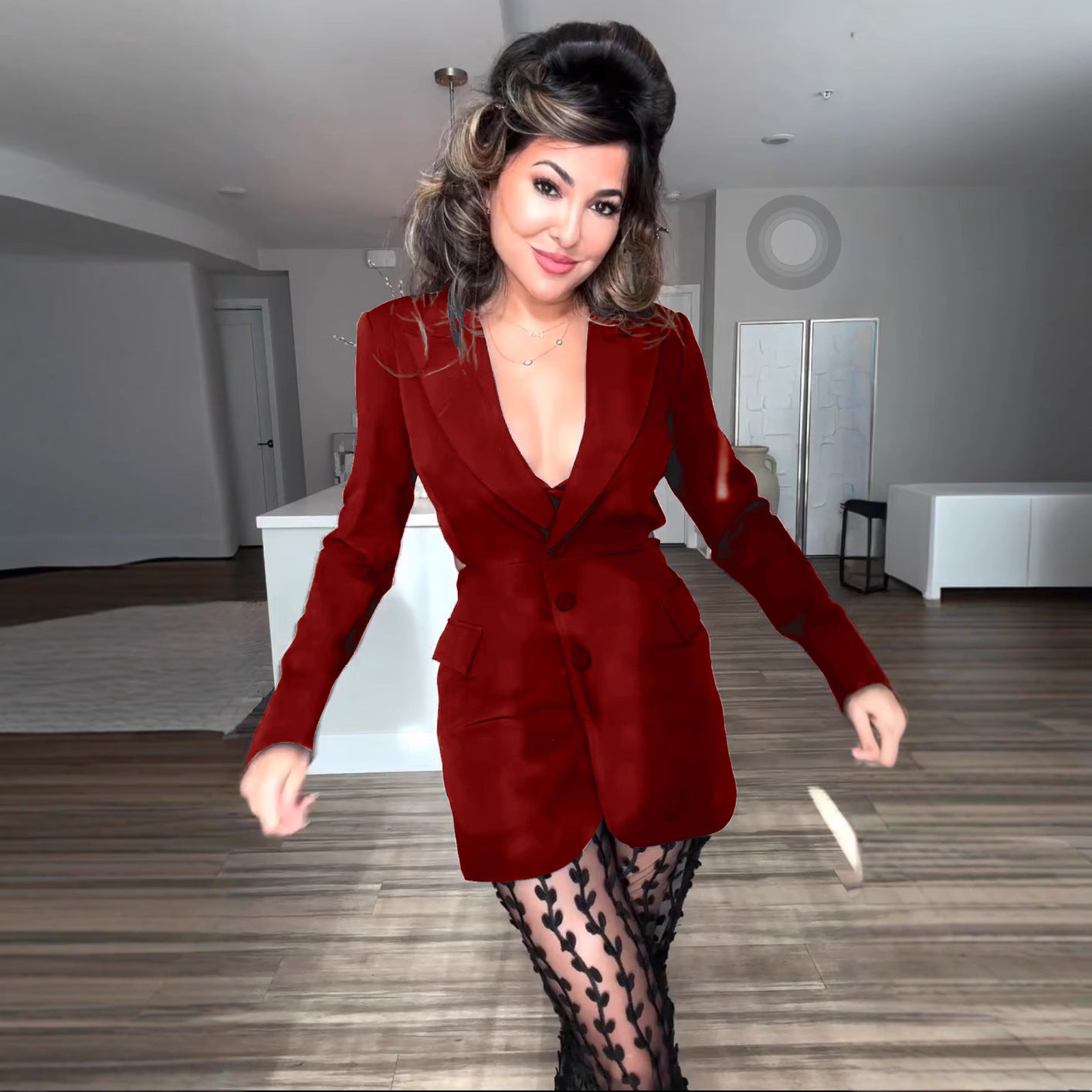 Long Sleeve Suit Crop Top for Women