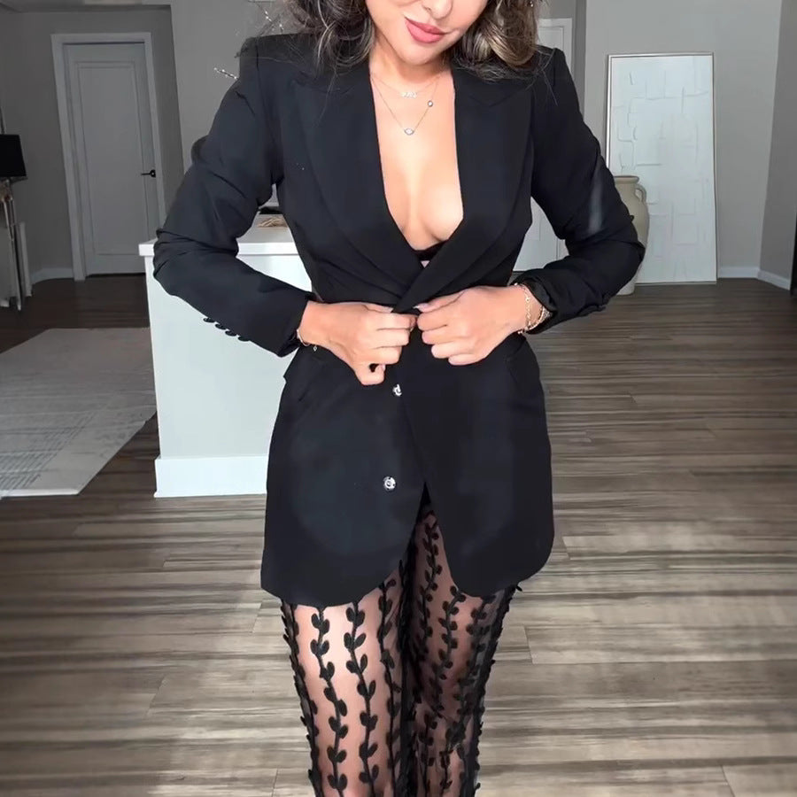Long Sleeve Suit Crop Top for Women